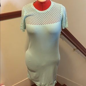 Seafoam Green Mint Body Con Perforated Dress - image 1